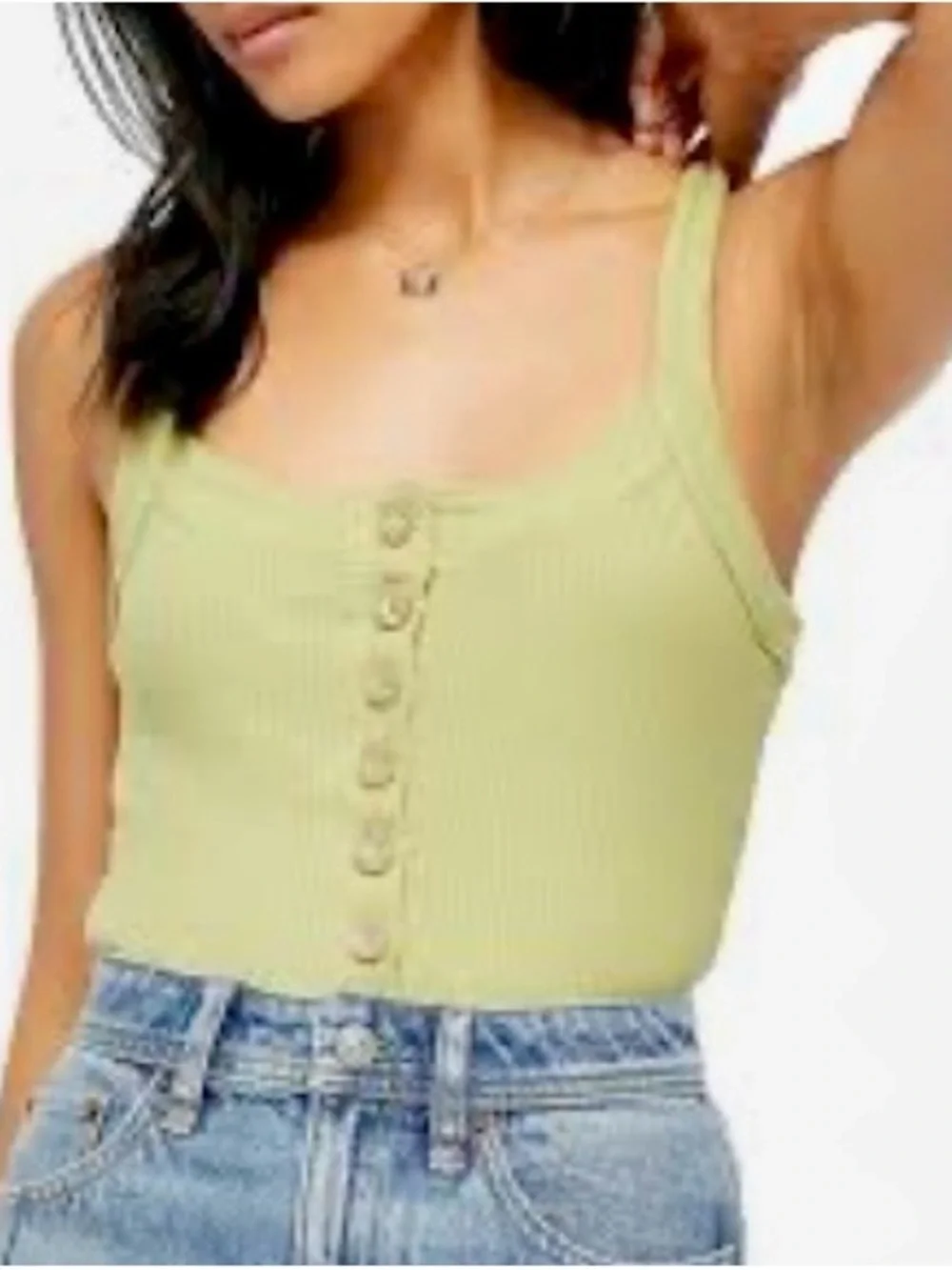 Free People Sage Ribbed Button-Front Tank - Picture 1 of 5